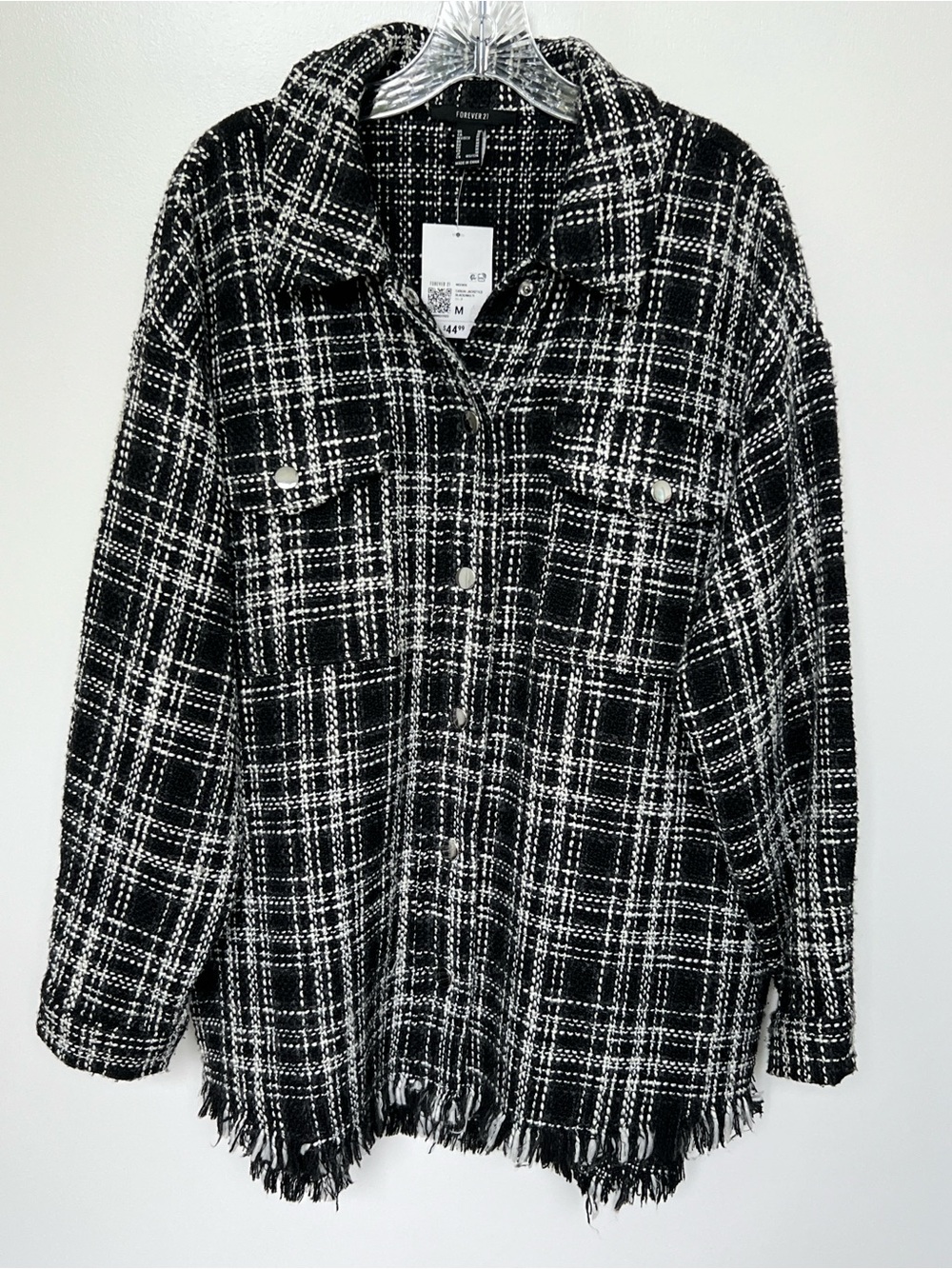 Forever 21 women’s Tweed Plaid Button-Front Shacket - Black & White